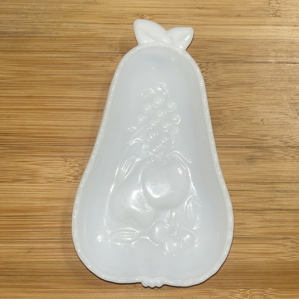 Vintage 1950's Hazel-Atlas White Milk Glass - Pear Shaped Dish